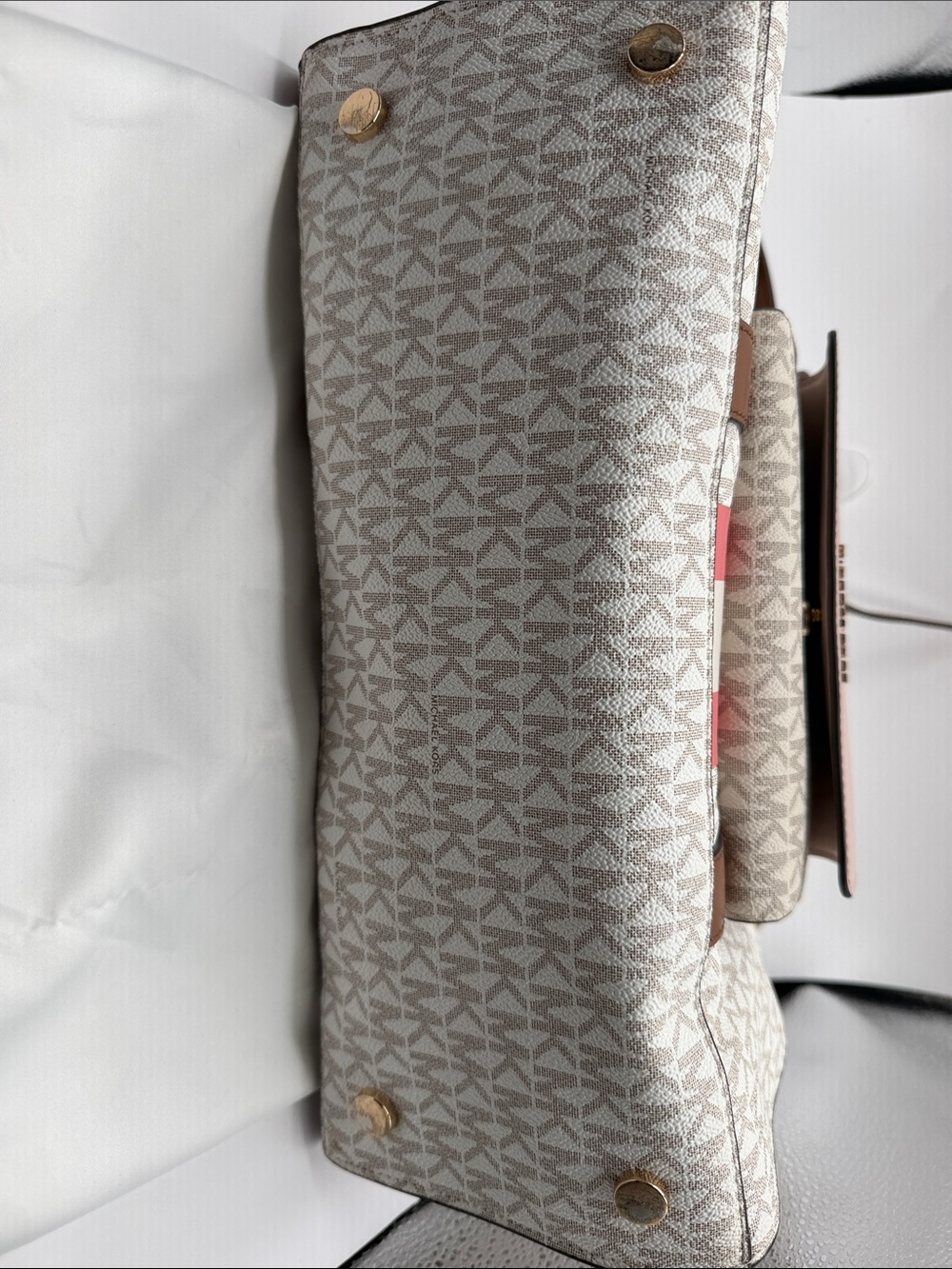 Michael Kors Pink and Cream Stripe Tote with Brown Trim and Matching Wallet - Picture 14 of 15